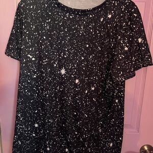Black Splatter Print Short-Sleeve Blouse